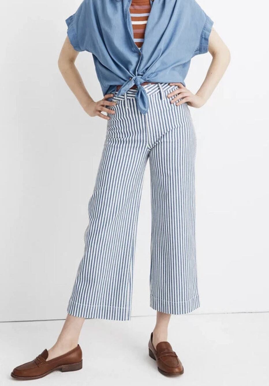 Madewell Emmett Wide Leg Crop Pants in Herringbone Railroad Stripe 28
